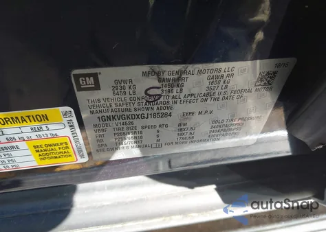 2016 Chevrolet Traverse 1Lt из США, поврежденный, VIN 1GNKVGKDXGJ185284